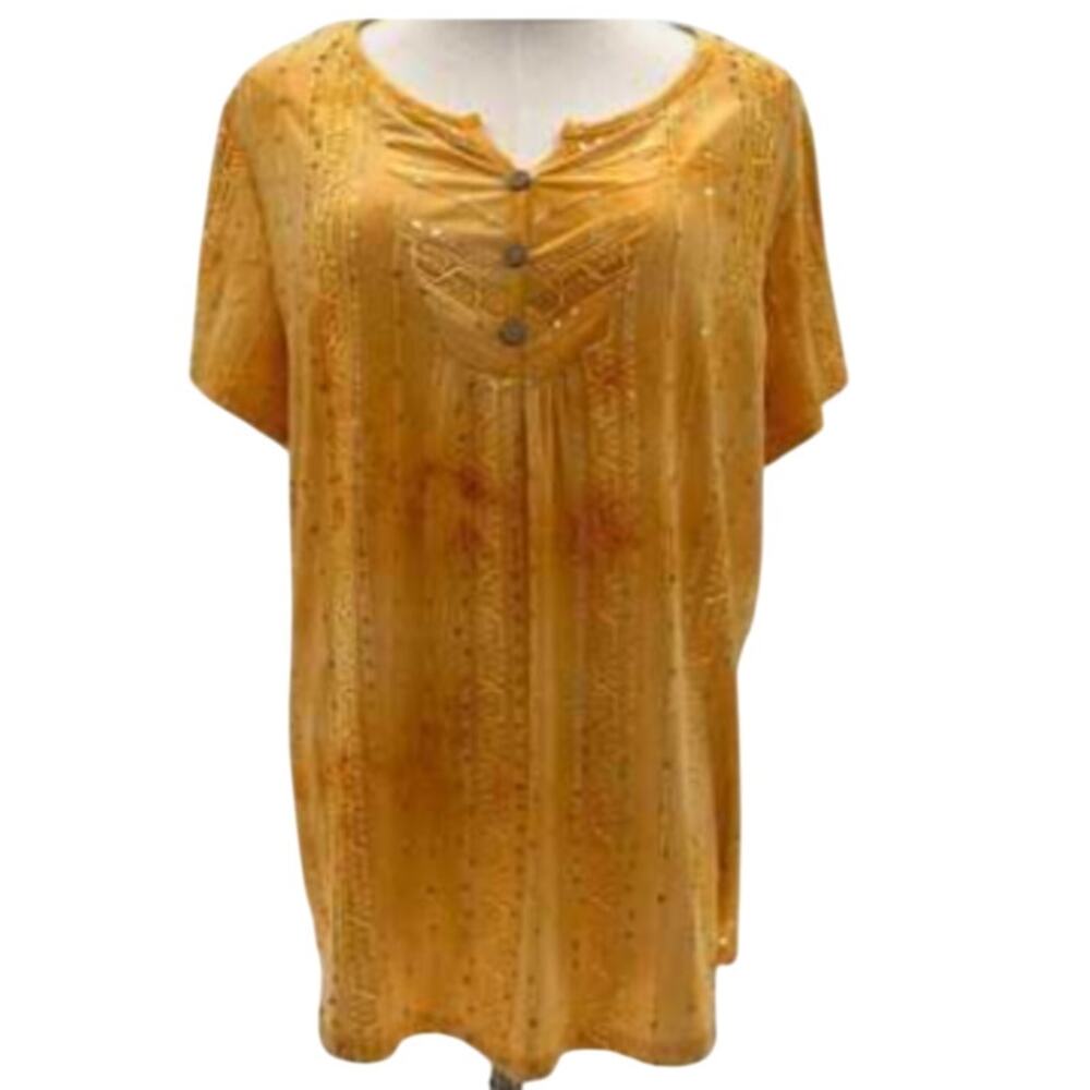 Sami & Jo Pink Rhinestone Boho Chic Blouse Size L Gold Glitter